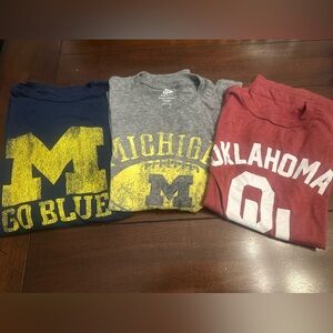 Small, med, large Michigan (long sleeve) and Oklahoma short sleeve tees.